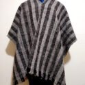 Vertically striped handmade pure wool poncho